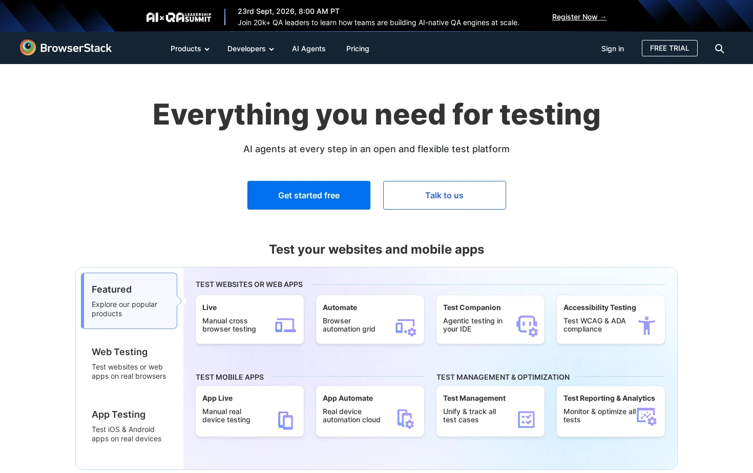 BrowserStack 页面快照